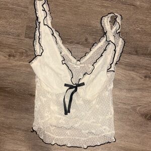 Kimchi Blue White Lace Top with Black Trim